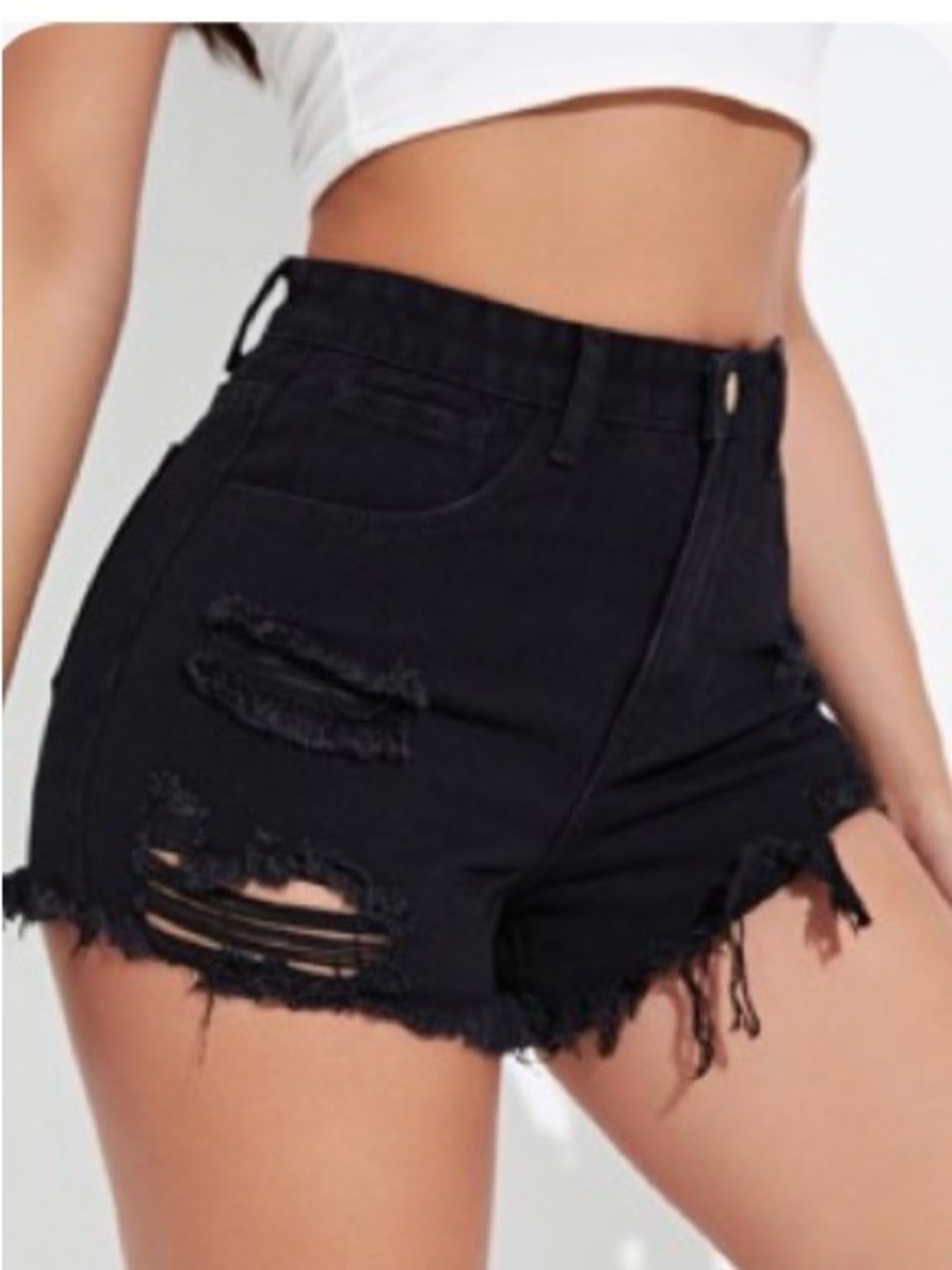 SHEIN Black High-Waisted Distressed Jean Shorts